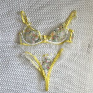 Floral Lace Yellow Lingerie Set